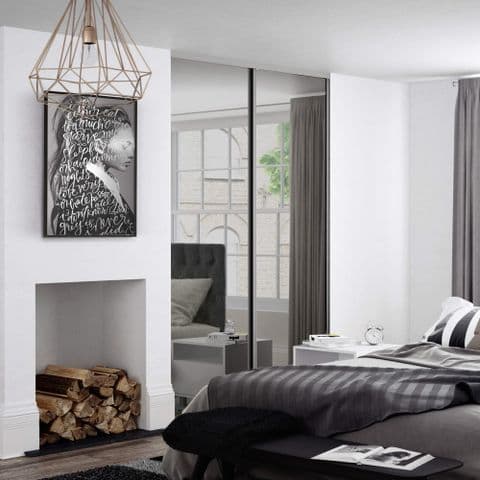 2x 610mm Spacepro Classic Silver Framed, Mirror Sliding Door