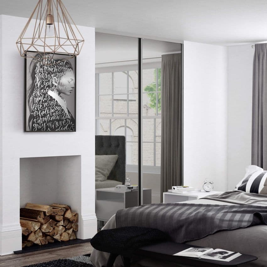 2x 610mm Spacepro Classic Silver Framed, Mirror Sliding Door