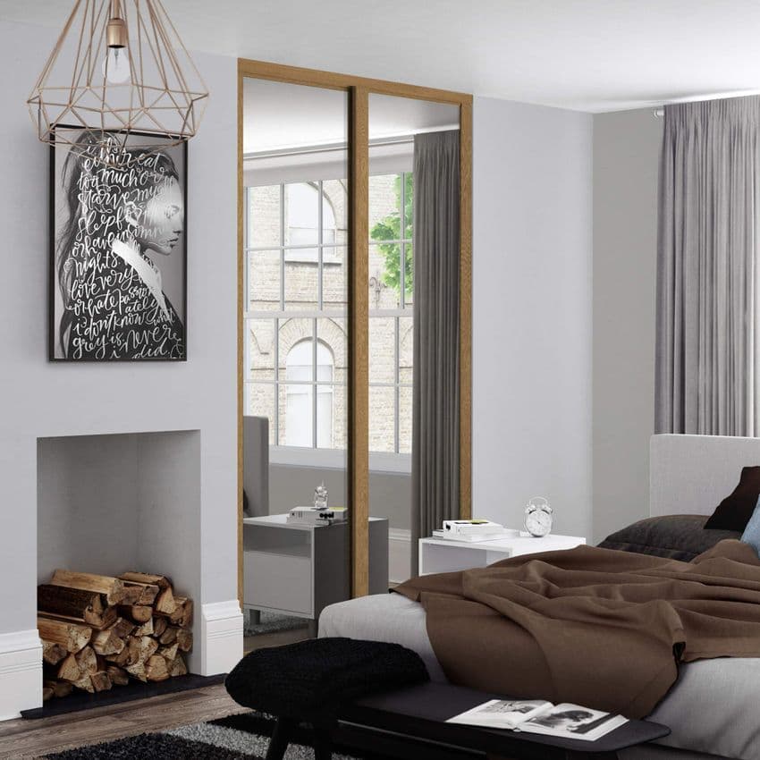 2x 610mm Spacepro Shaker Oak Framed Mirror Sliding Doors for an opening width 1145mm