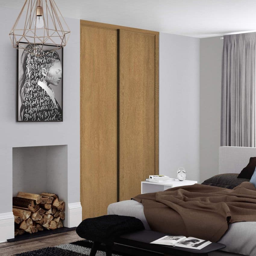 2x 610mm Spacepro Shaker Oak Panel Sliding Doors for an opening width 1145mm