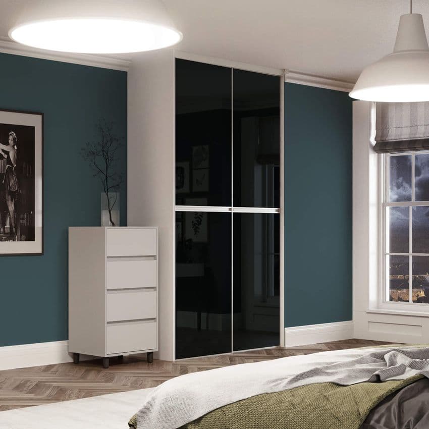 2x 762mm Minimalist Black Glass Sliding Door Kit for an opening width of 1499mm