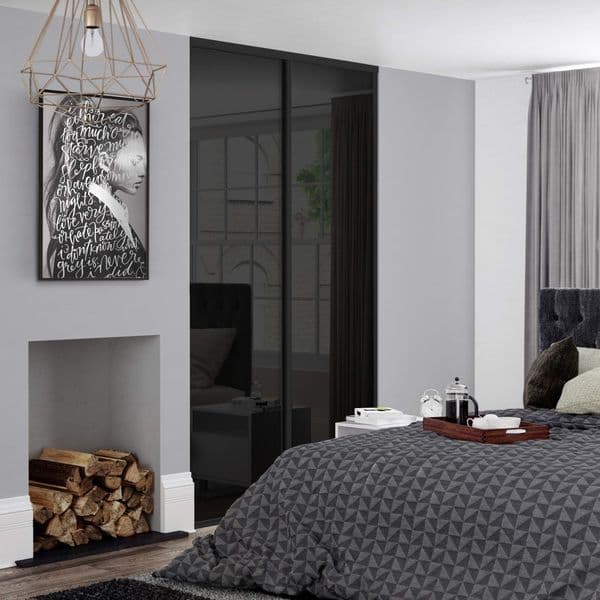 2x 762mm Spacepro Classic Black Glass, Black Framed Sliding