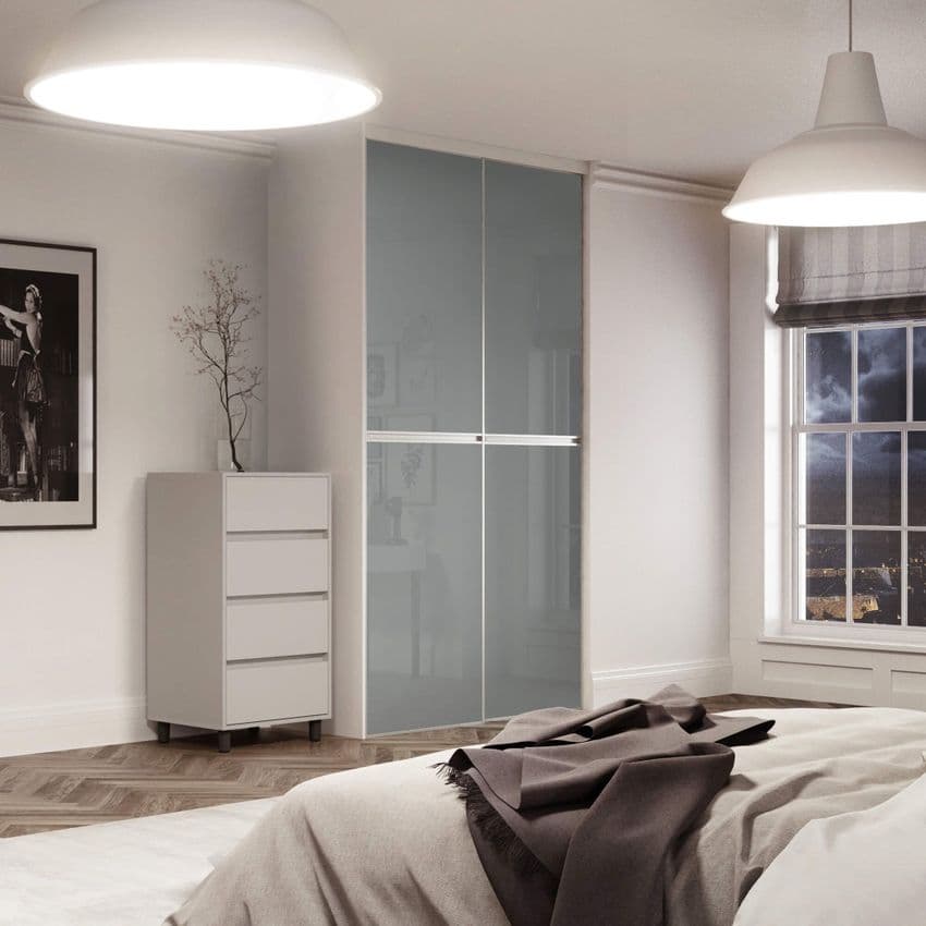 2x 914mm Minimalist Grey Glass Sliding Door Kit for an opening width of 1803mm
