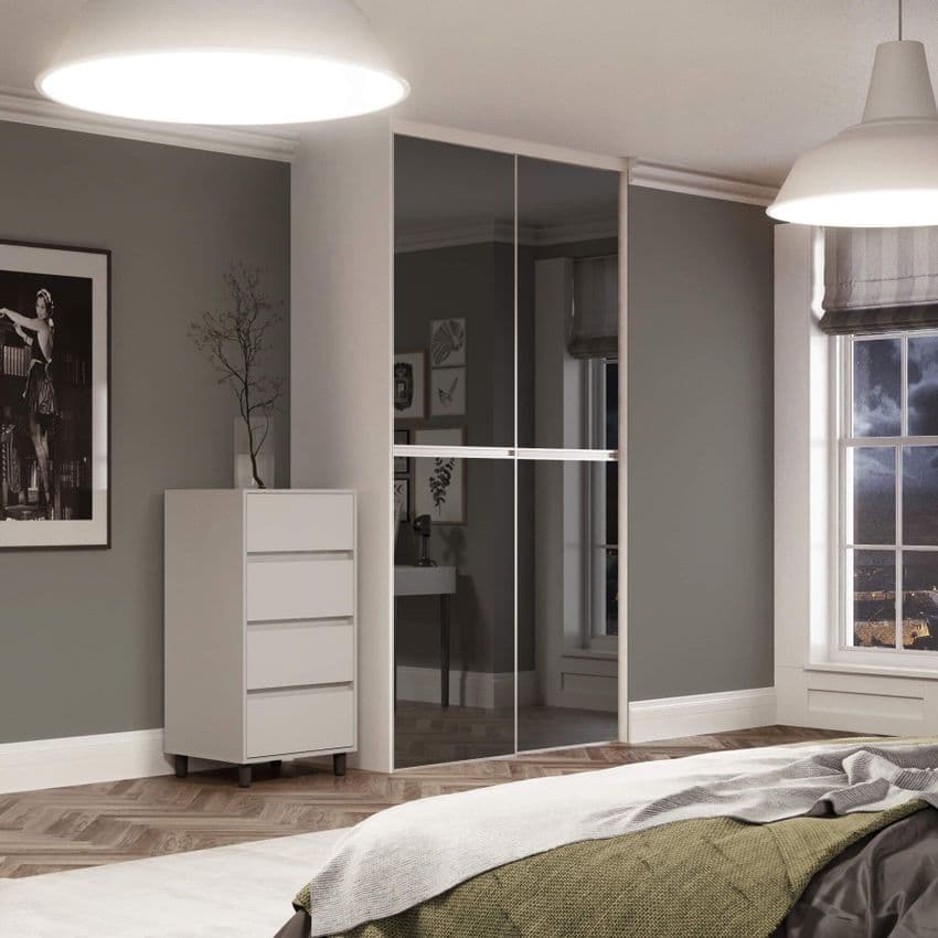 2x 914mm Minimalist Grey Mirror Sliding Door Kit for an opening width of 1803mm