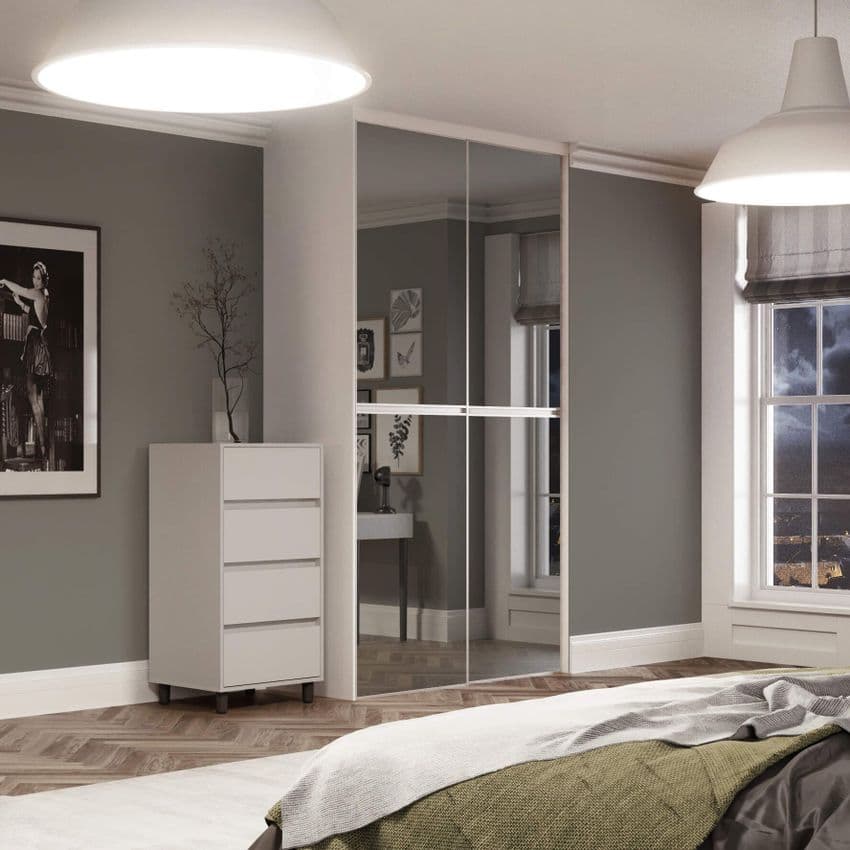 2x 914mm Minimalist Silver Mirror Sliding Door Kit for an opening width of 1803mm