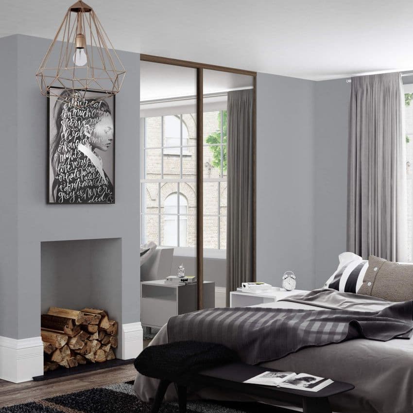 2x Classic 914mm doors and track kit, Carini Walnut frame and mirror, for an opening width 1793mm