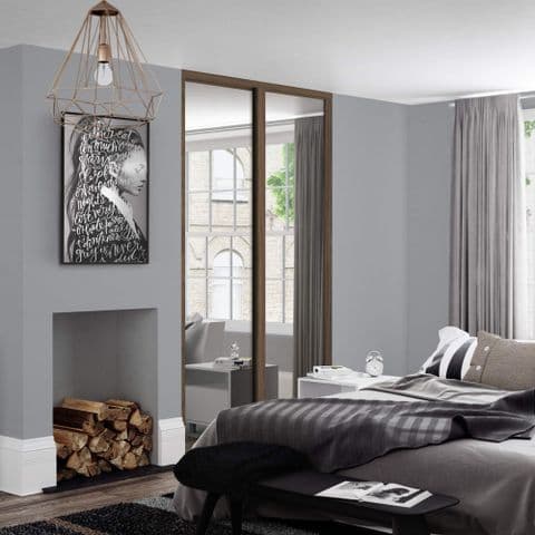 2x Shaker 762mm doors and track kit, Carini Walnut frame and mirror, for an opening width 1449mm
