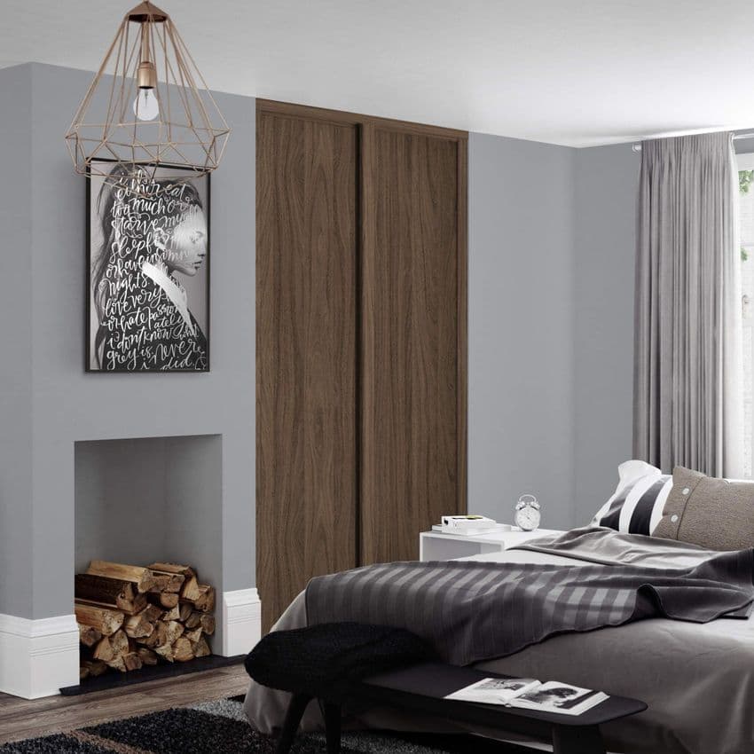 2x Shaker 762mm doors and track kit, Carini Walnut frame and panel, for an opening width 1449mm