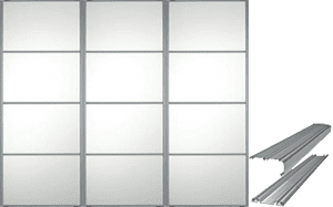 3 SILVER FRAME MIRROR (4 PANEL) SLIDING WARDROBE DOORS AND TRACK SET TO SUIT OPENING OF 2692MM WIDE