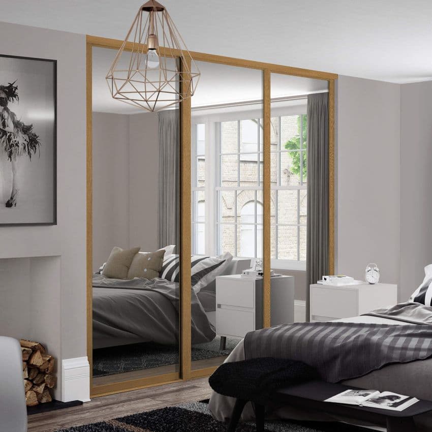 3 x 610mm Spacepro Shaker Oak Framed, Mirror Sliding Doors for an opening width 1680mm