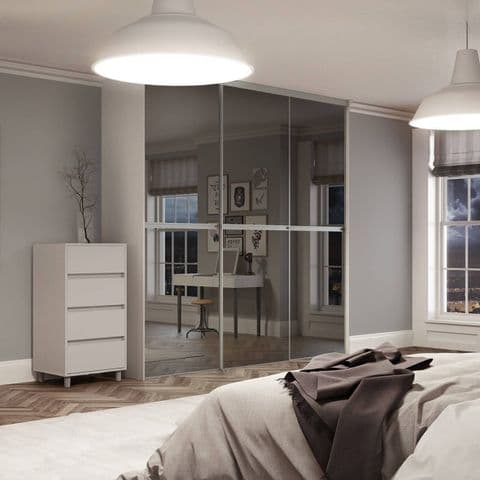 3x 610mm Minimalist Grey Mirror Sliding Door Kit for an opening width of 1780mm