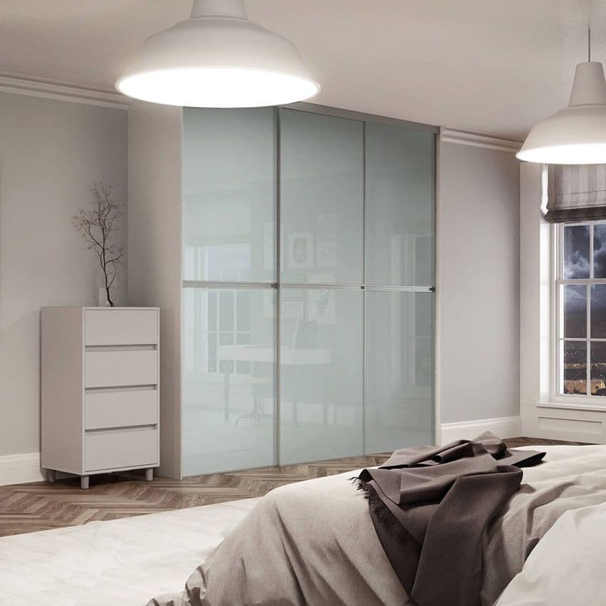3x 762mm Minimalist Arctic White Glass Sliding Door Kit for an opening width of 2236mm