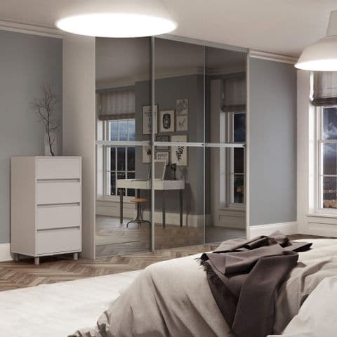 3x 914mm Minimalist Silver Mirror Sliding Door Kit for an opening width of 2692mm