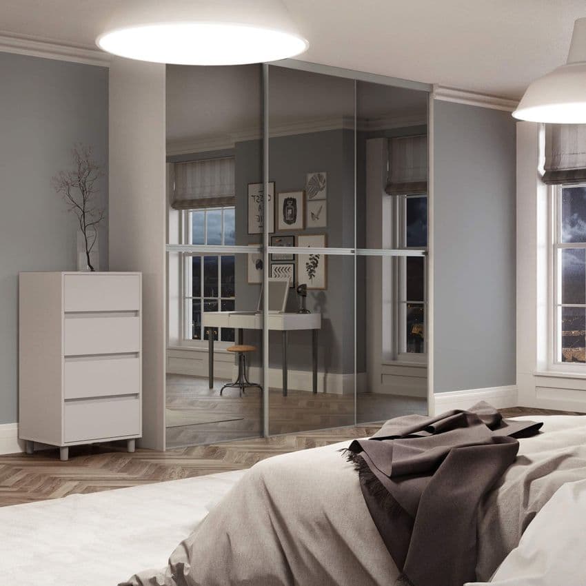 3x 914mm Minimalist Silver Mirror Sliding Door Kit for an opening width of 2692mm