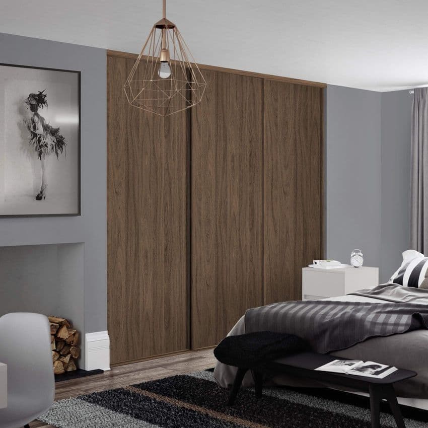 3x Classic 610mm doors and track kit, Carini Walnut frame and panel, for an opening width 1760mm