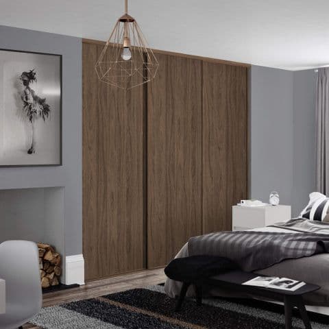 3x Classic 914mm doors and track kit, Carini Walnut frame and panel, for an opening width 2672mm