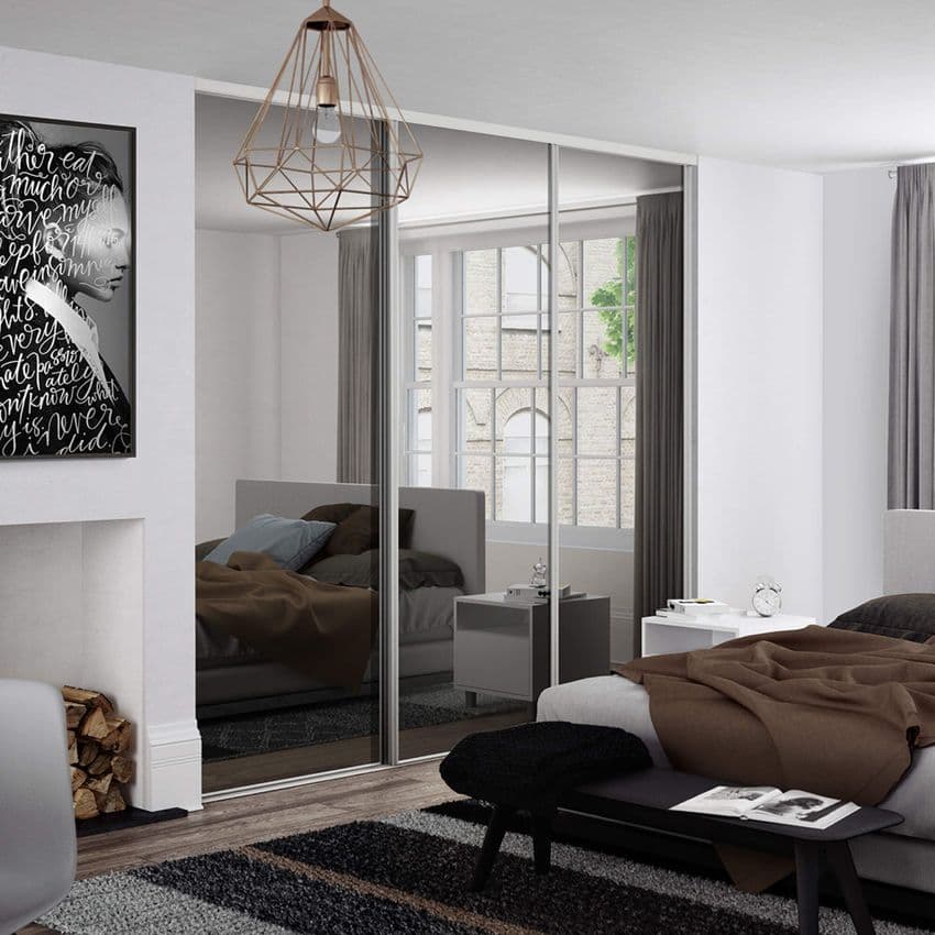 3x914mm Silver Frame Mirror Sliding doors for an opening width of 2692mm