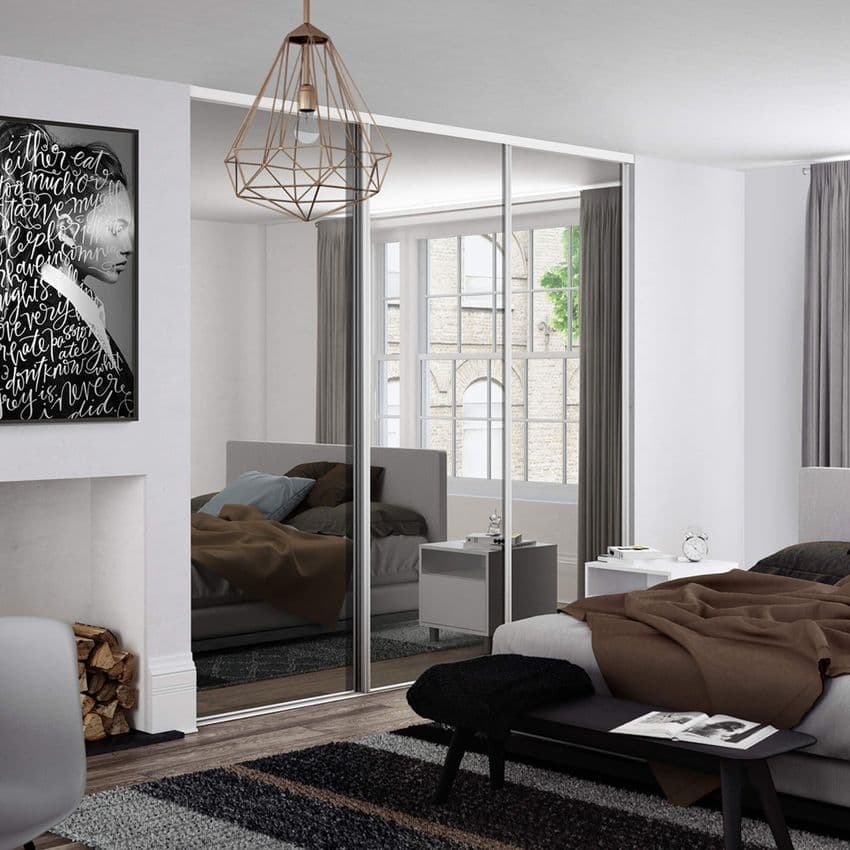3x914mm White Frame Mirror Sliding doors for an opening width of 2692mm
