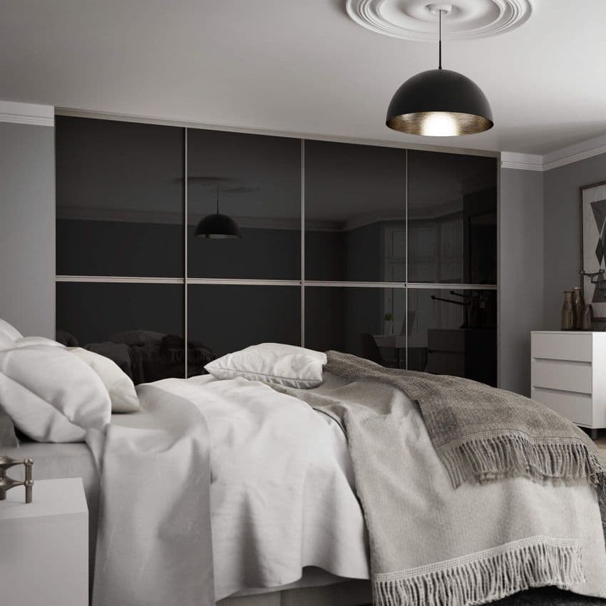 4x 610mm Minimalist Black Glass Sliding Door Kit for an opening width of 2390mm