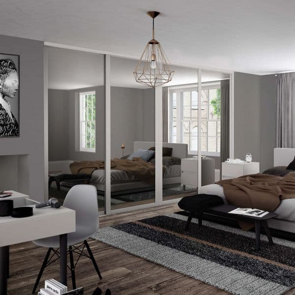 4x 610mm Shaker Cashmere frame and Mirror panel sliding wardrobe KIT for an opening width of 2290mm