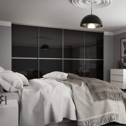 4x 762mm Minimalist Black Glass Sliding Door Kit for an opening width of 2998mm