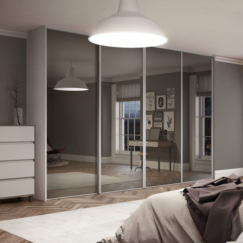 4x 762mm Silver frame and Mirror sliding doors for an opening width of 2997mm