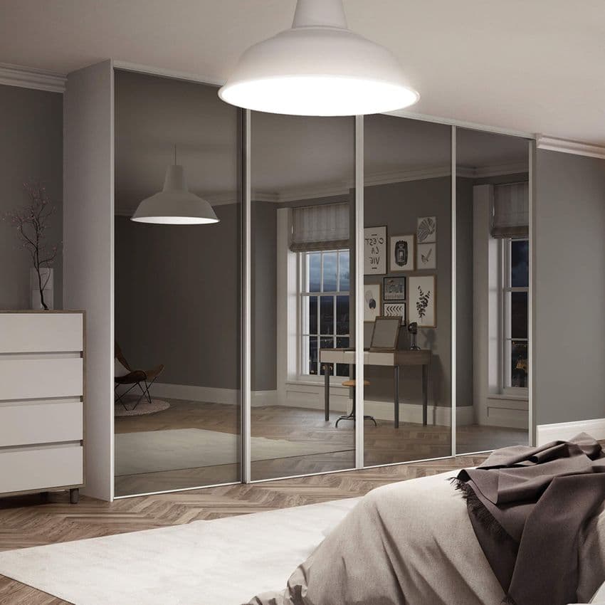 4x 762mm White frame and Mirror sliding doors for an opening width of 2997mm