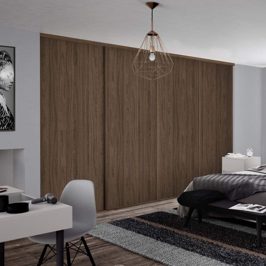 4x Classic 610mm doors and track kit, Carini Walnut frame and panel, for an opening width 2370mm