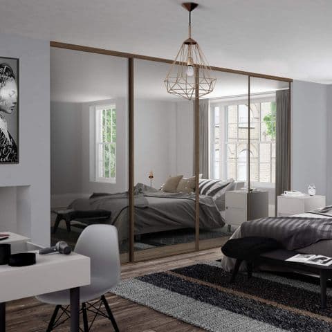 4x Classic 762mm doors and track kit, Carini Walnut frame and mirror, for an opening width 2978mm