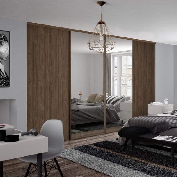 Classic Carini walnut frame and track kit: 2x 610mm Panel / 2x mirror- opening width 2370mm