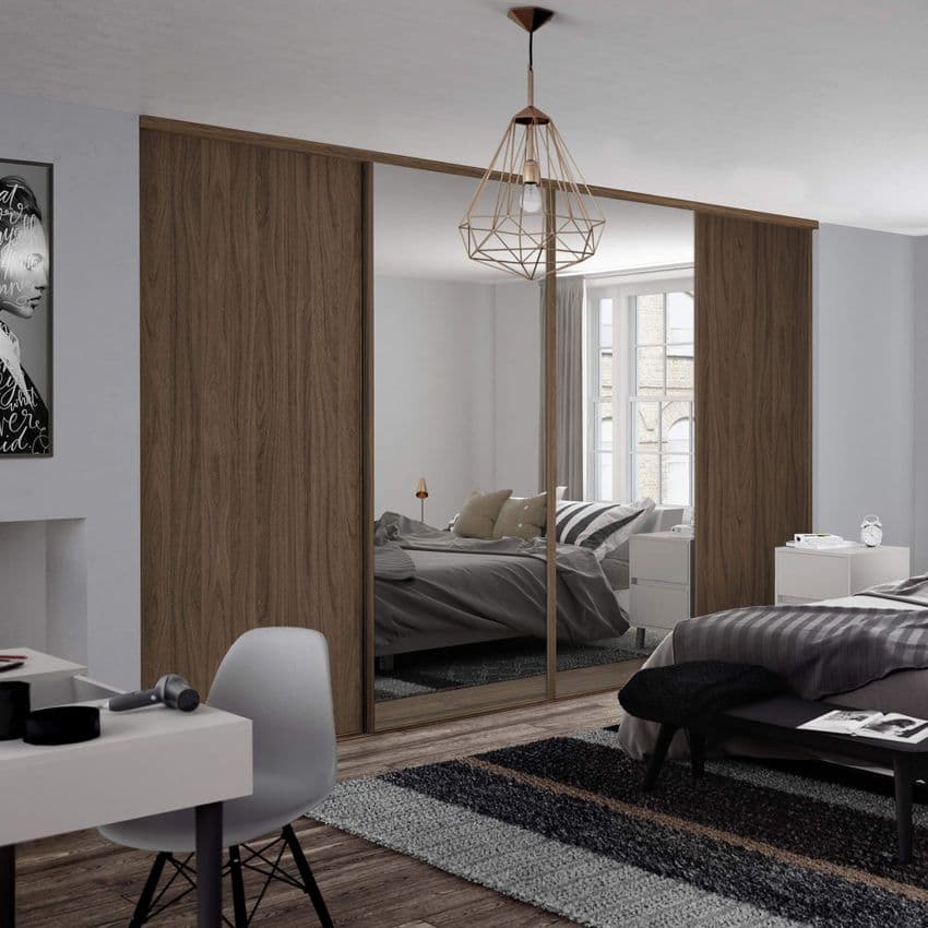 Classic Carini walnut frame and track kit: 2x 610mm Panel / 2x mirror- opening width 2370mm