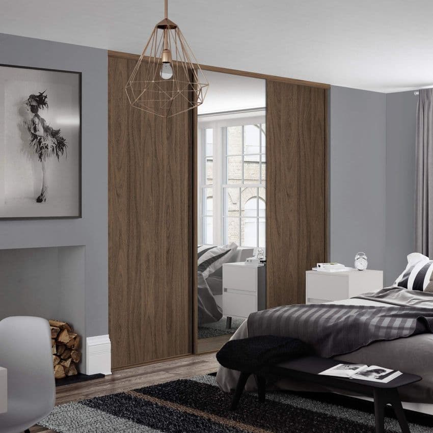 Classic Carini walnut frame and track kit: 2x 762mm Panel / 1x mirror- opening width 2216mm
