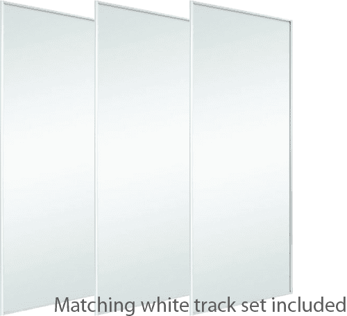WHITE MIRROR SILVER SLIDING WARDROBE DOORS AND TRACKS