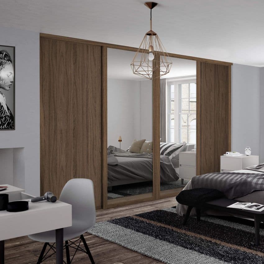 Shaker Carini walnut frame and track kit: 2x 610mm Panel / 2x mirror- opening width 2290mm