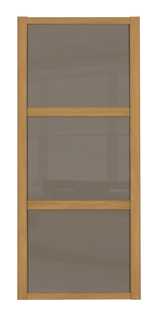 Shaker Sliding Wardrobe Door- OAK FRAME - 3 CAPPUCCINO GLASS PANELS