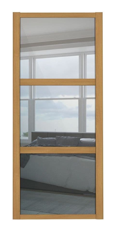 Shaker Sliding Wardrobe Door- OAK FRAME - 3 MIRROR PANELS