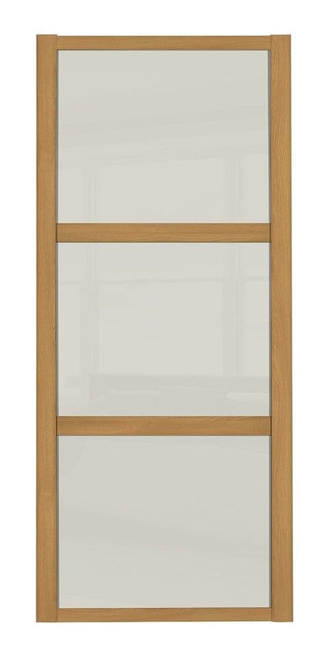Shaker Sliding Wardrobe Door- OAK FRAME - 3 SOFT WHITE PANELS