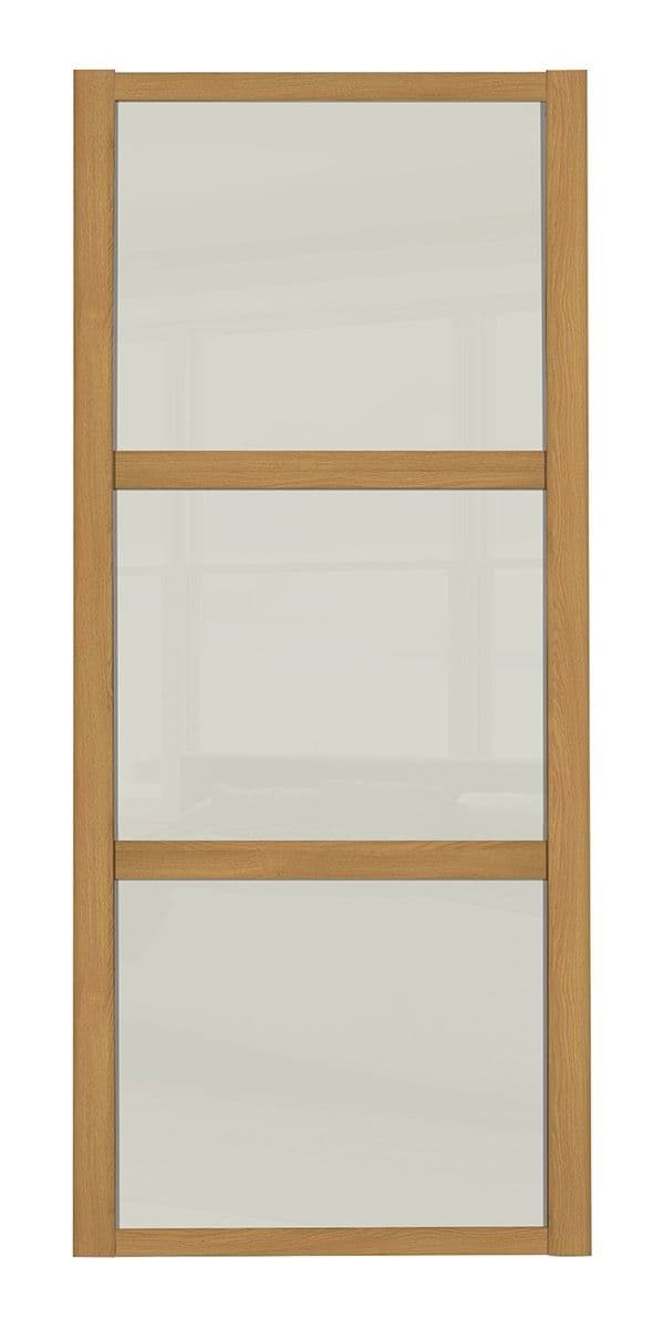 Shaker Sliding Wardrobe Door- OAK FRAME - 3 SOFT WHITE PANELS