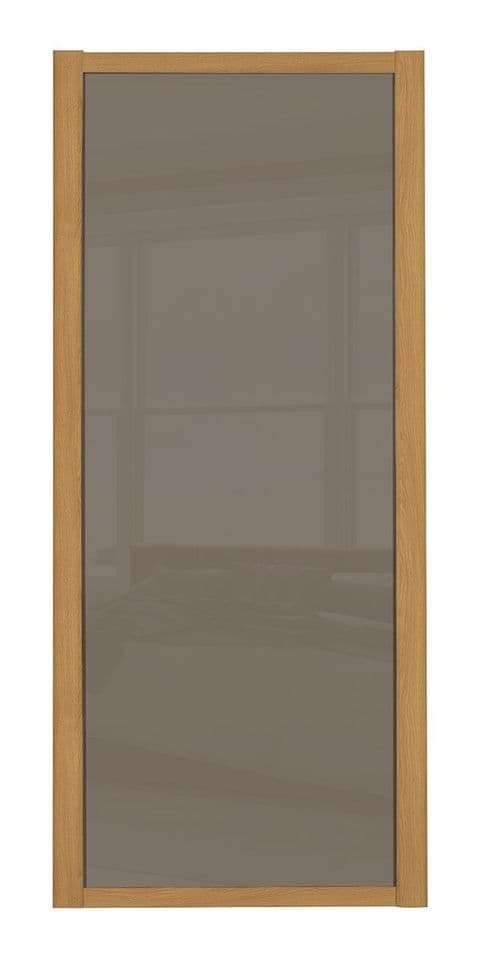 Shaker Sliding Wardrobe Door- OAK FRAME- CAPPUCCINO GLASS SINGLE PANEL