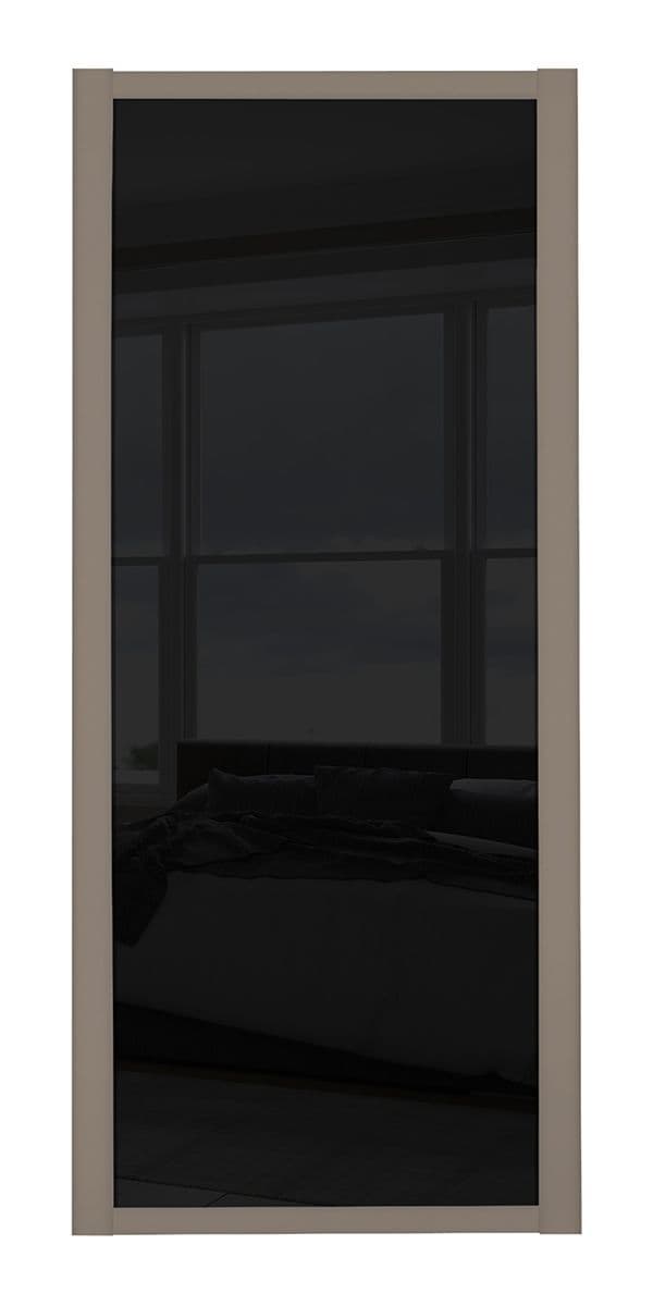 Shaker Sliding Wardrobe Door- STONE GREY FRAME- BLACK GLASS SINGLE PANEL
