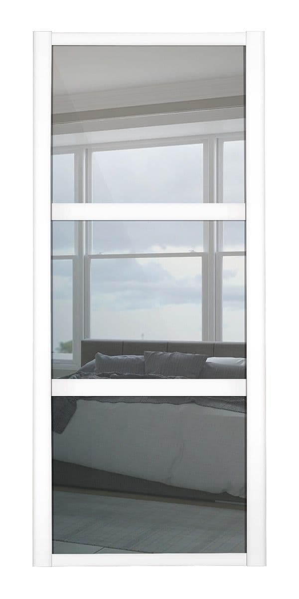Shaker Sliding Wardrobe Door- WHITE FRAME - 3 MIRROR PANELS