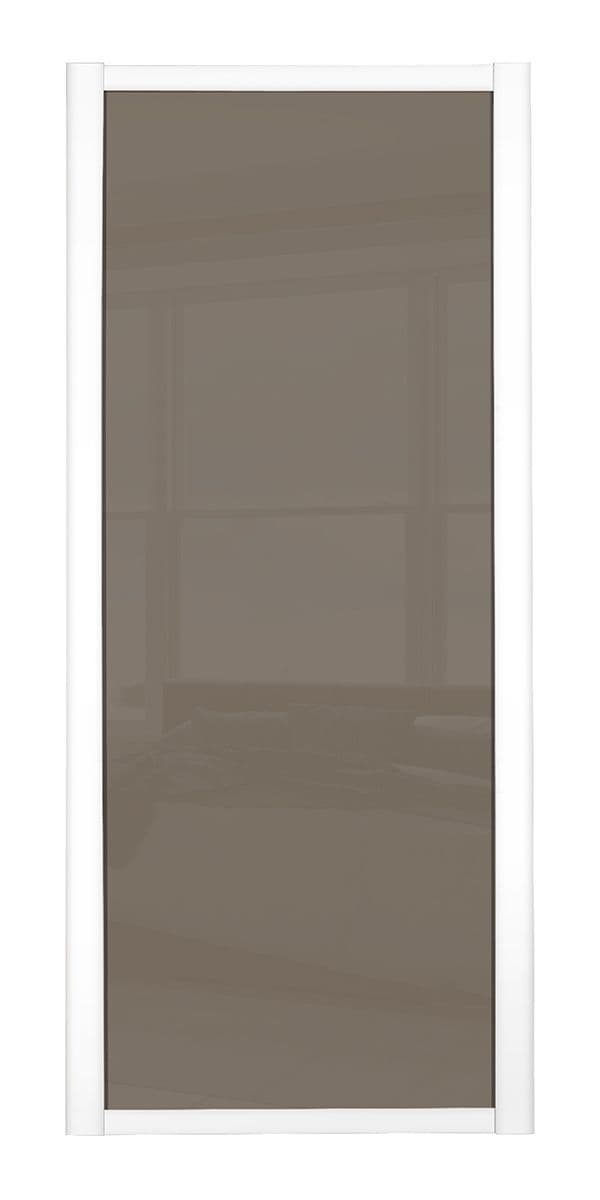 Shaker Sliding Wardrobe Door- WHITE FRAME- CAPPUCCINO GLASS SINGLE PANEL