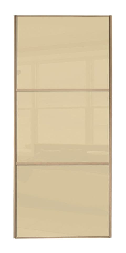 Wideline sliding wardrobe door, Maple frame/ Cream glass