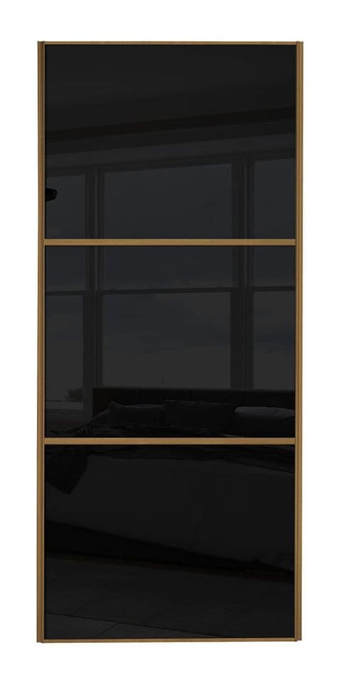 Wideline sliding wardrobe door, Oak frame/ Black glass