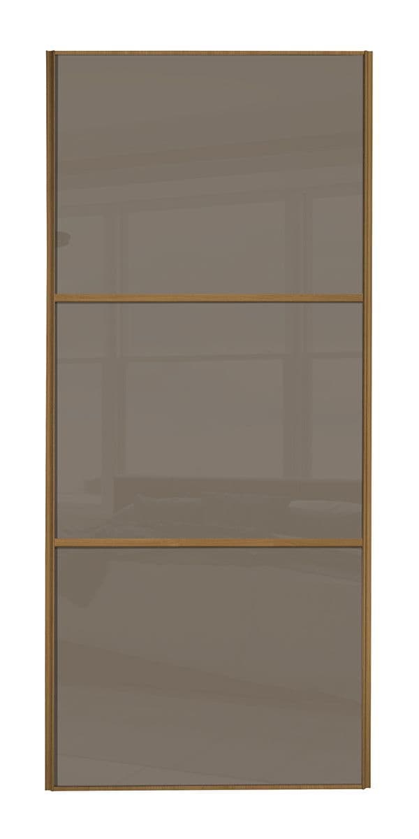 Wideline sliding wardrobe door, Oak frame/ Cappuccino glass