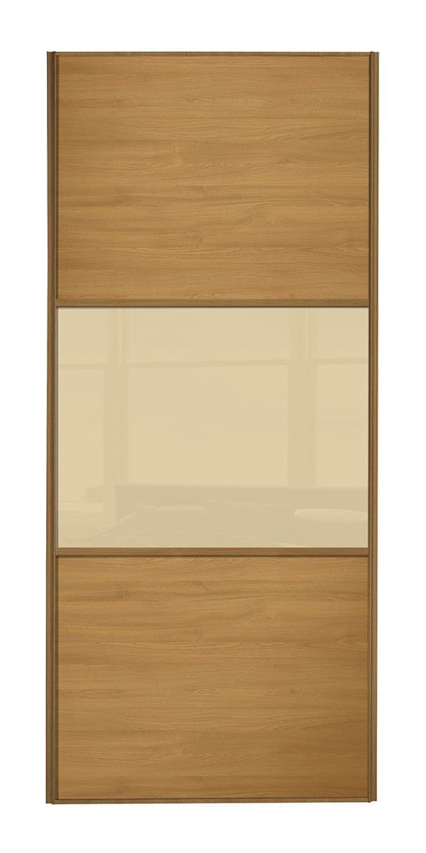 Wideline sliding wardrobe door, Oak frame, Oak-Cream-Oak