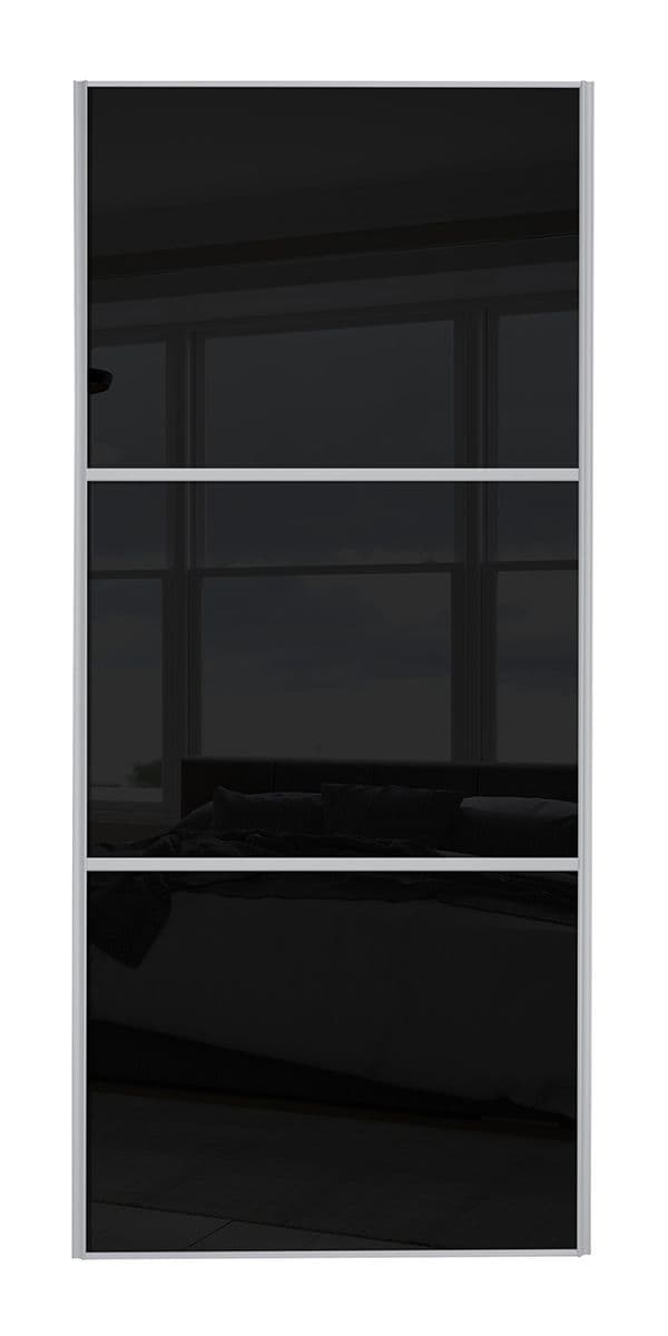 Wideline sliding wardrobe door, Silver frame/ Black glass