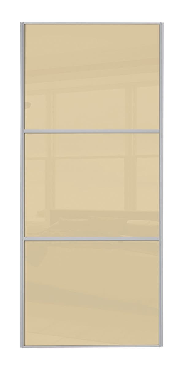 Wideline sliding wardrobe door, Silver frame/ Cream glass