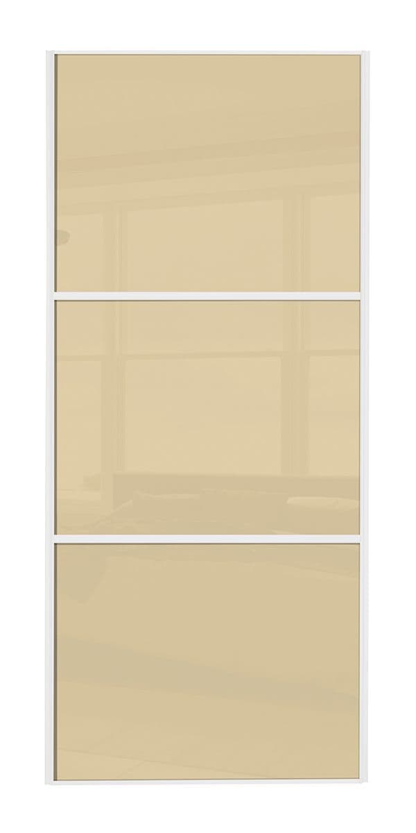 Wideline sliding wardrobe door, White frame/ Cream glass