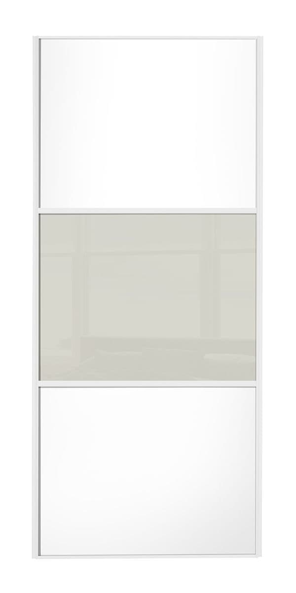 Wideline sliding wardrobe door, White frame, White-Soft white-White